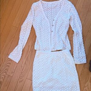 Commense White Lace Skirt Set